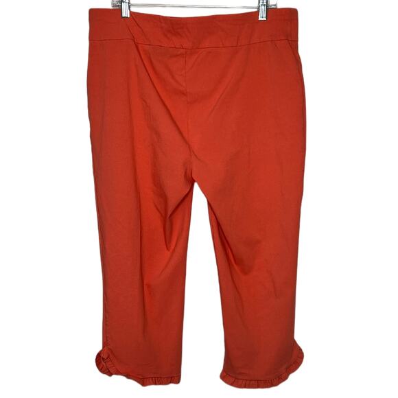 Nina Leonard Orange High Rise Pull-on Ruffle Hem Cropped Pants Size 1X - Picture 4 of 9